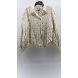 ROHE Women's Off-White Windowpane Linen Button-Up Long Sleeve Shirt SZ 42(US10)